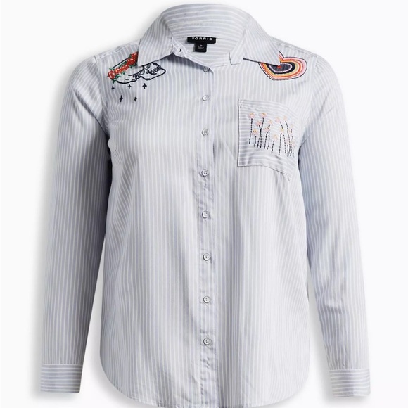 Womens Torrid Blouse Embroidered Button Up Long Sleeve Shirt - Picture 8 of 9